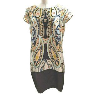 J. Taylor Size 12 Shift Dress Short Cap Sleeves Full Zip Back Colorful Paisley